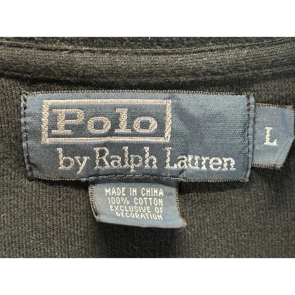 VTG Polo Ralph Lauren Mens Sweater Large Black 1/4 Zip Knit Cotton Y2K red pony
